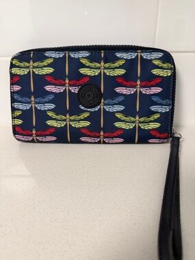 Kipling Navy Dragonfly Pattern Zip Wristlet